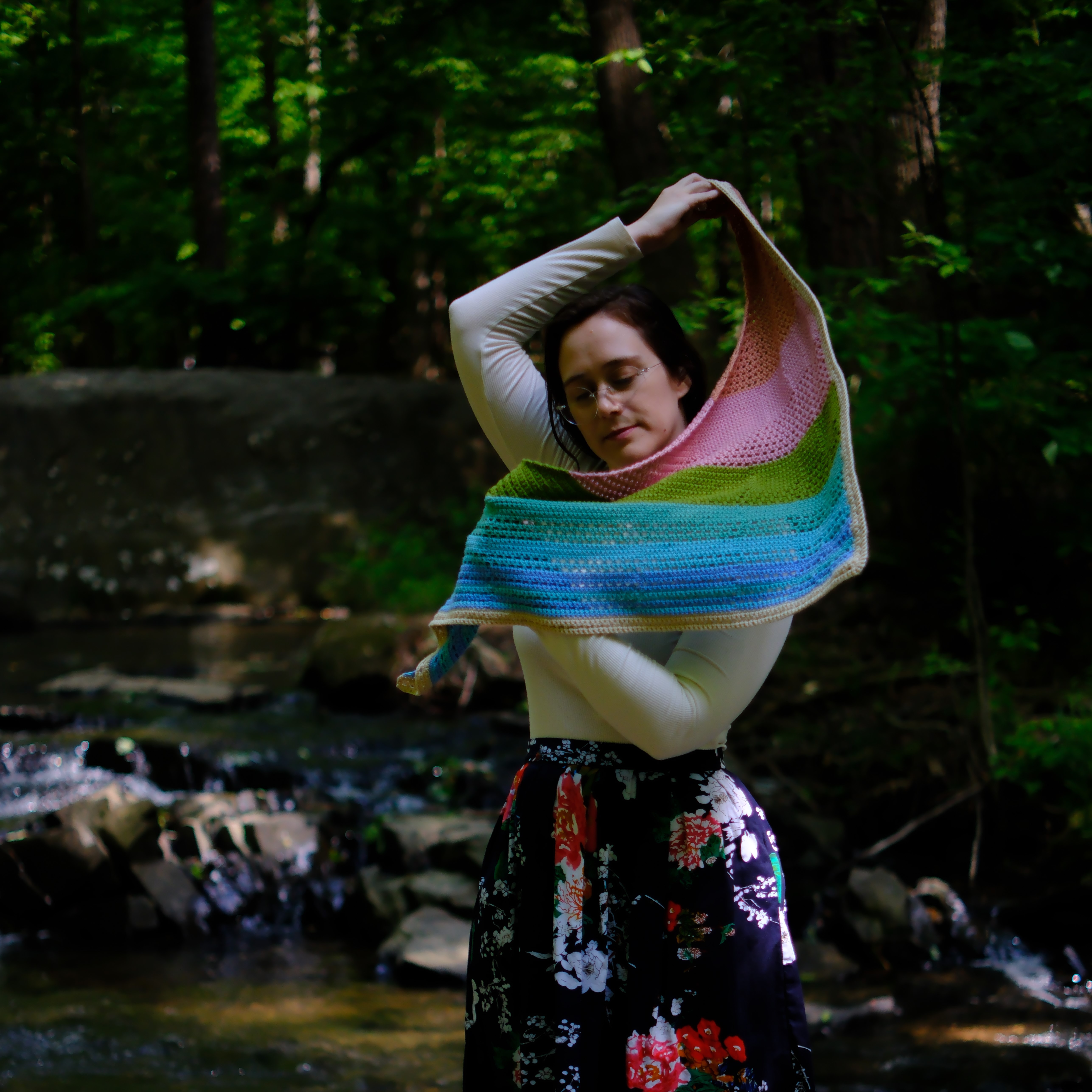 shawl in the air, being tossed over my shoulder