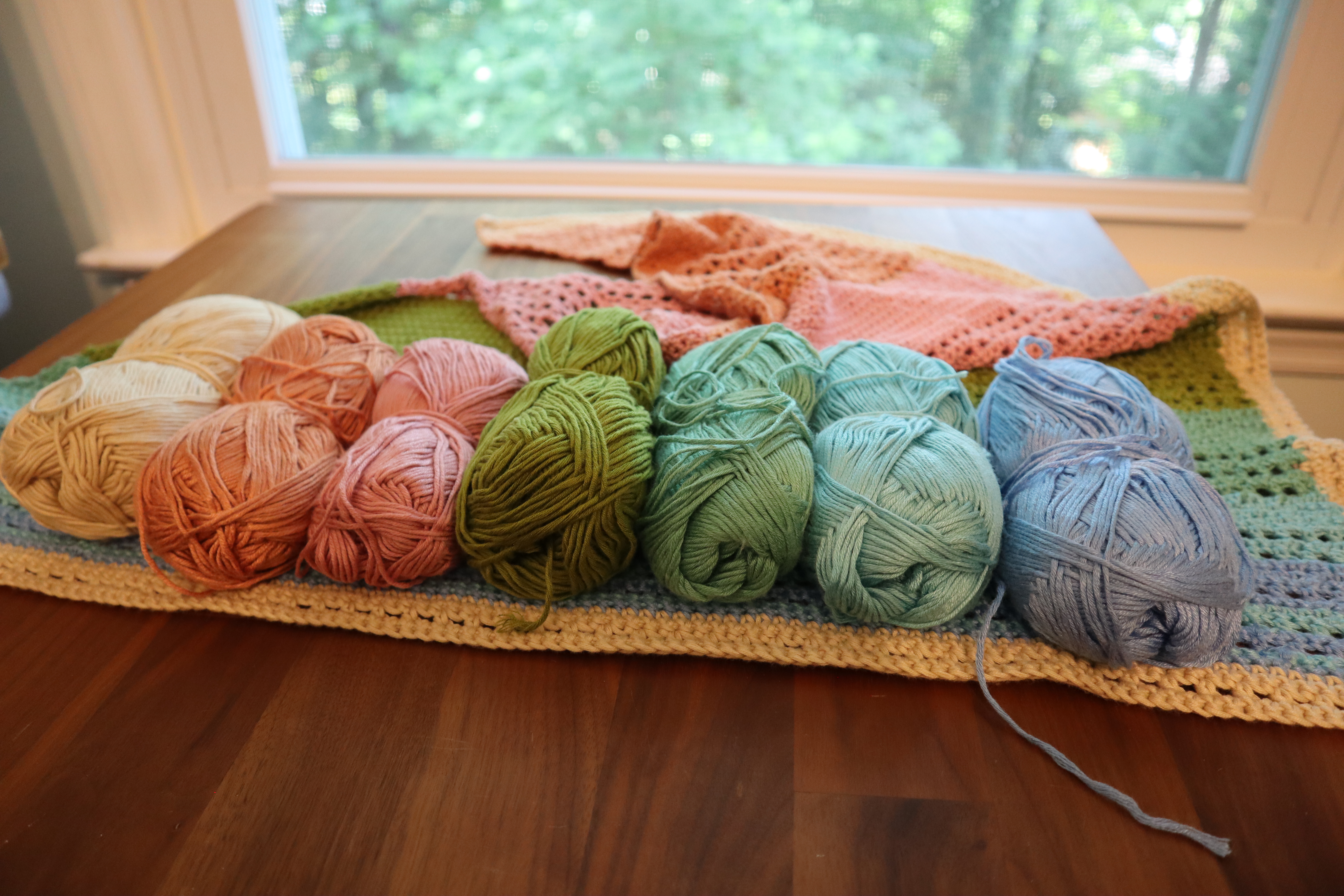 leftover yarns - there's a lot of each skein left, enough for at least 2 more shawls