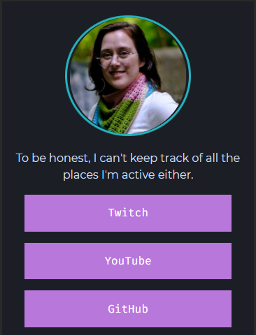 Avatar with a little blue circle has been added to the top of the page, and the text 'To be honest, I can't keep track of all the places I'm active either.'